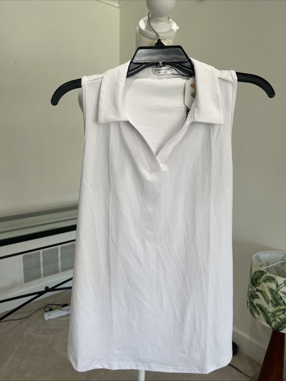 Women PINSPARK Top Sun Protection UPF 50+ Sleeveless White Shirt Collared NEW